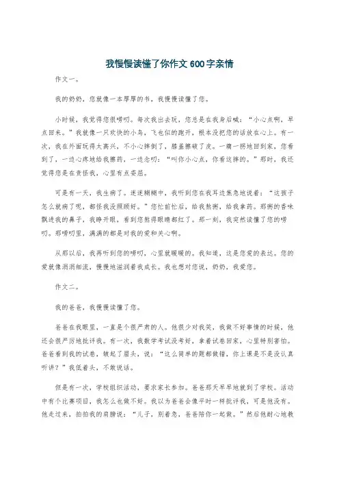 我慢慢读懂了你作文600字亲情