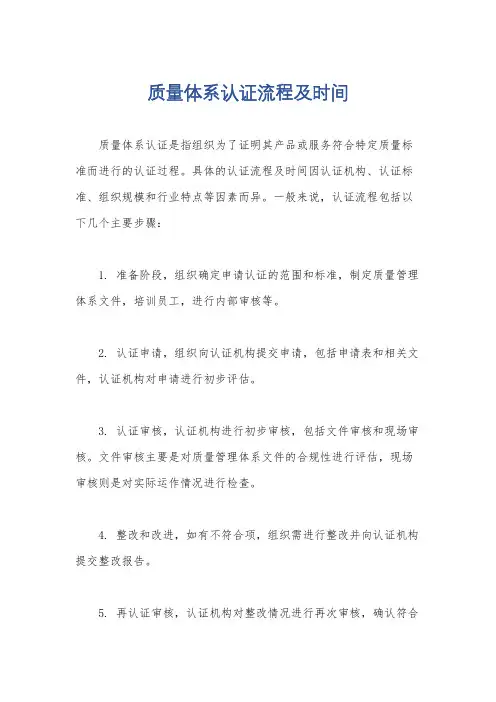 质量体系认证流程及时间