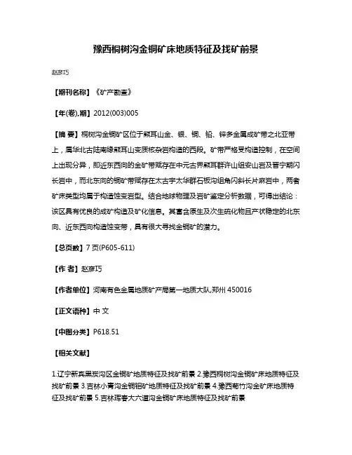 豫西桐树沟金铜矿床地质特征及找矿前景