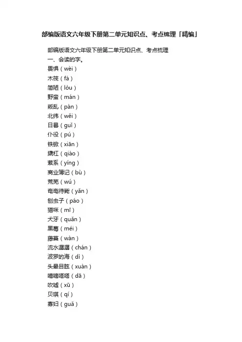 部编版语文六年级下册第二单元知识点、考点梳理「精编」