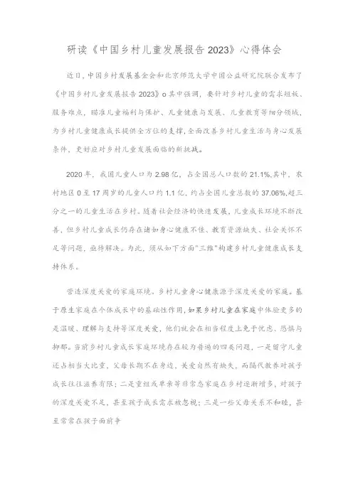 研读《中国乡村儿童发展报告2023》心得体会
