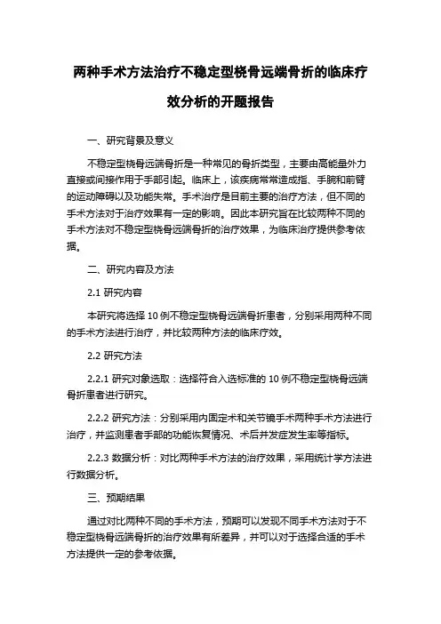 两种手术方法治疗不稳定型桡骨远端骨折的临床疗效分析的开题报告