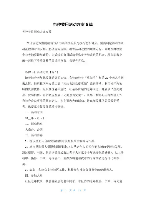各种节日活动方案6篇
