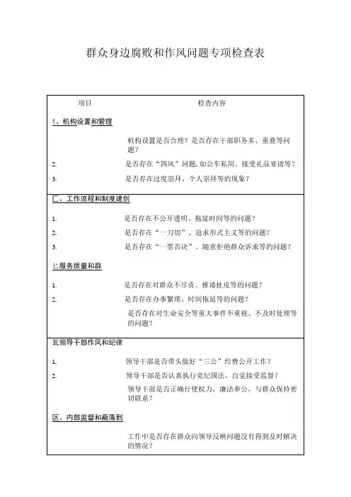 群众身边腐败和作风问题专项检查表