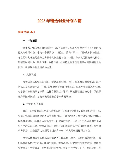 2023年精选创业计划六篇