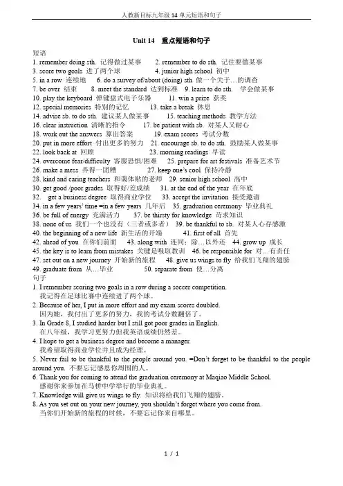 人教新目标九年级14单元短语和句子