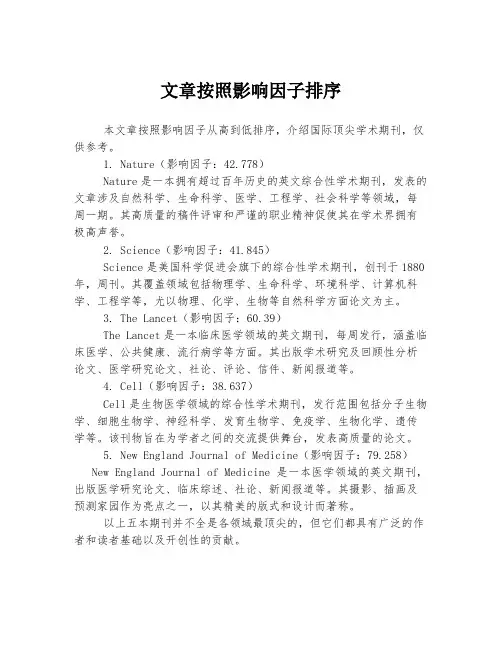 文章按照影响因子排序