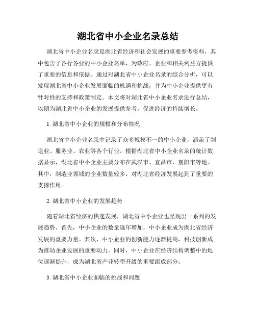 湖北省中小企业名录总结