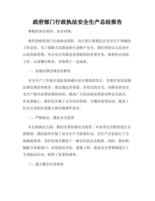 政府部门行政执法安全生产总结报告