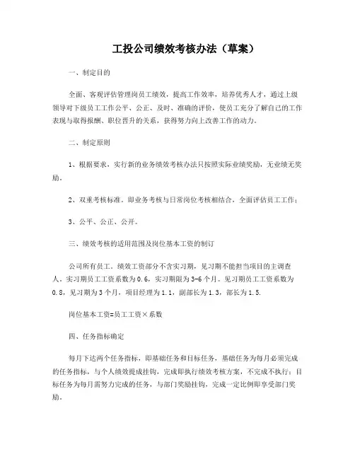 投资公司绩效考核办法(草案)