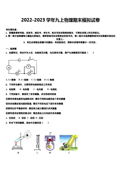 河南省扶沟县2022年九年级物理第一学期期末检测模拟试题含解析