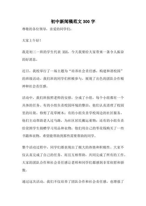 初中新闻稿范文300字