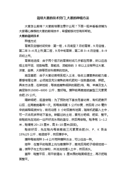 栽培大葱的技术窍门_大葱的种植方法