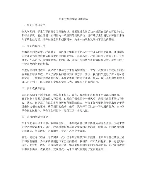 创业计划书实训自我总结