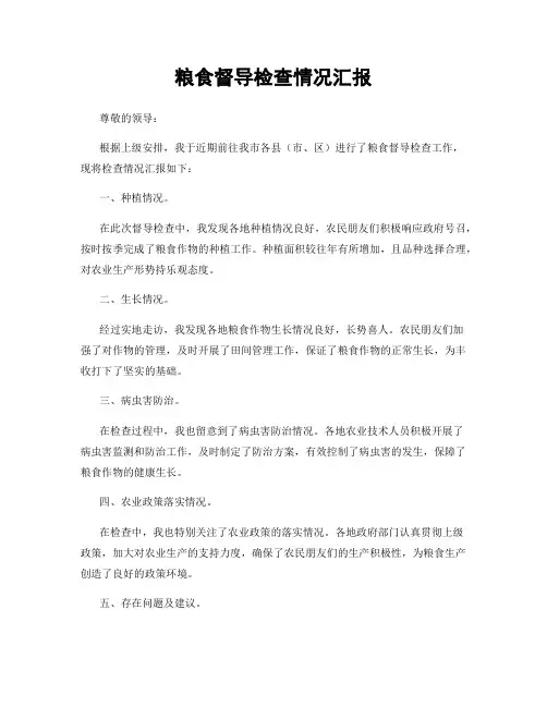 粮食督导检查情况汇报