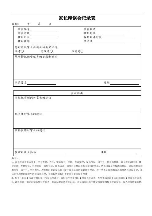 家长座谈会记录表