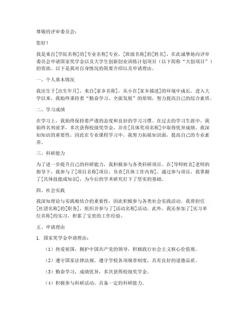 国奖大创申请书