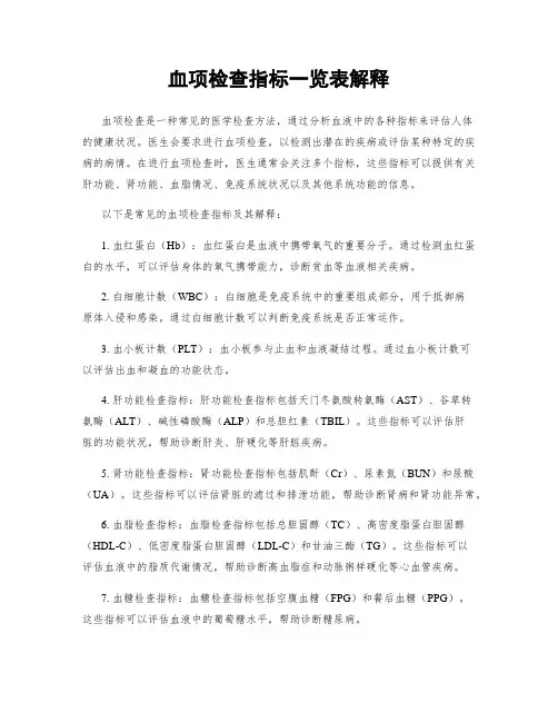 血项检查指标一览表解释