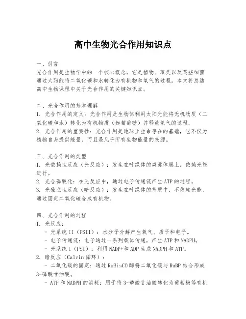 高中生物光合作用知识点