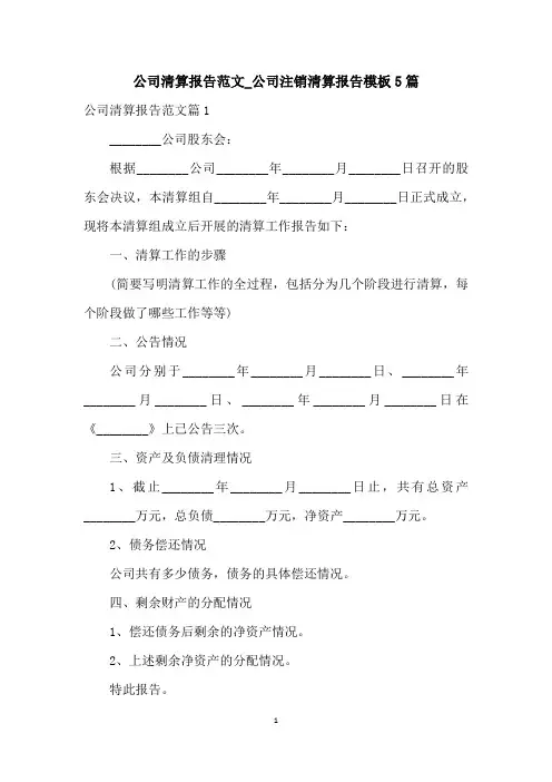 公司清算报告范文_公司注销清算报告模板5篇