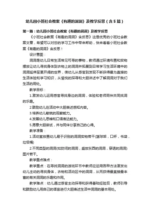 幼儿园小班社会教案《有趣的洞洞》及教学反思（含5篇）