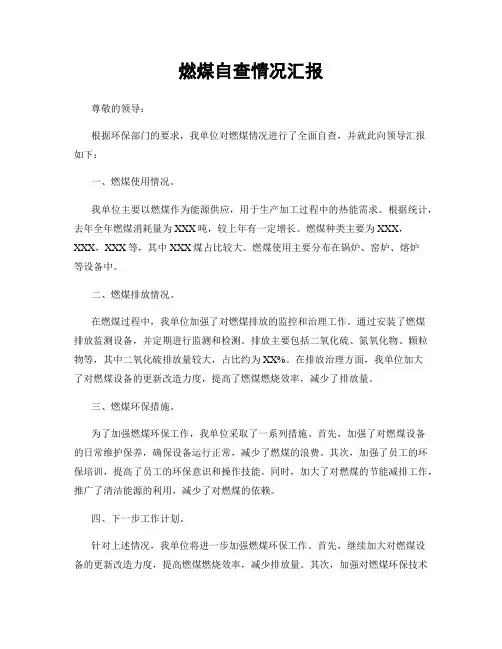 燃煤自查情况汇报