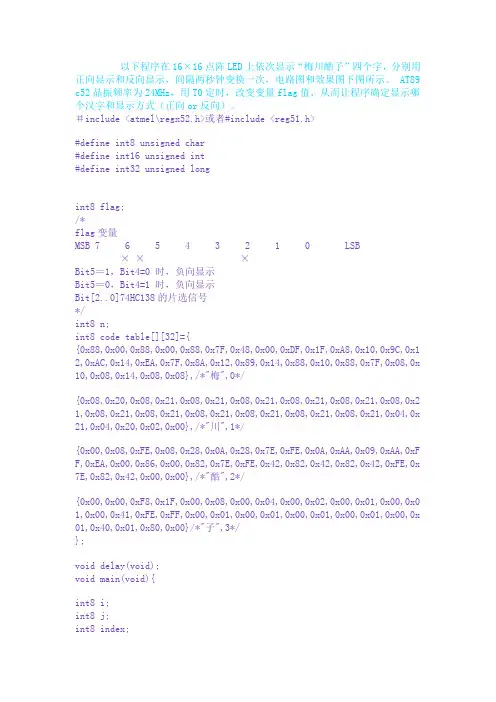 16×16点阵LED显示汉字