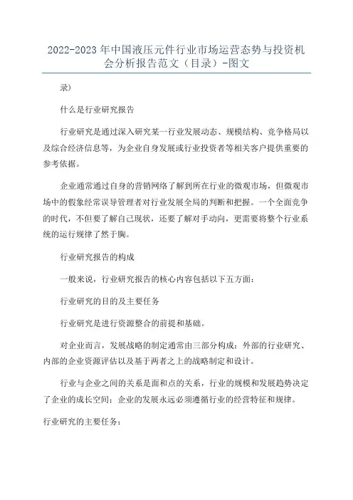2022-2023年中国液压元件行业市场运营态势与投资机会分析报告范文(目录)-图文