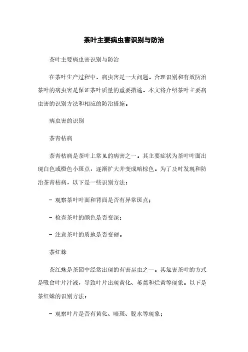 茶叶主要病虫害识别与防治