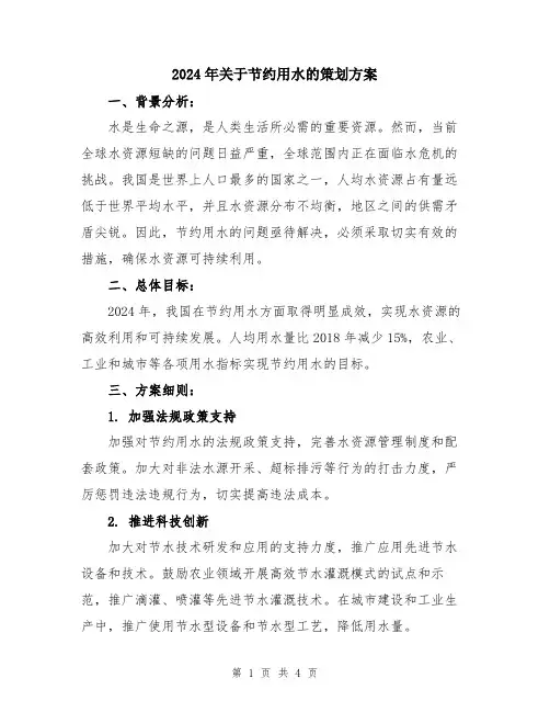 2024年关于节约用水的策划方案