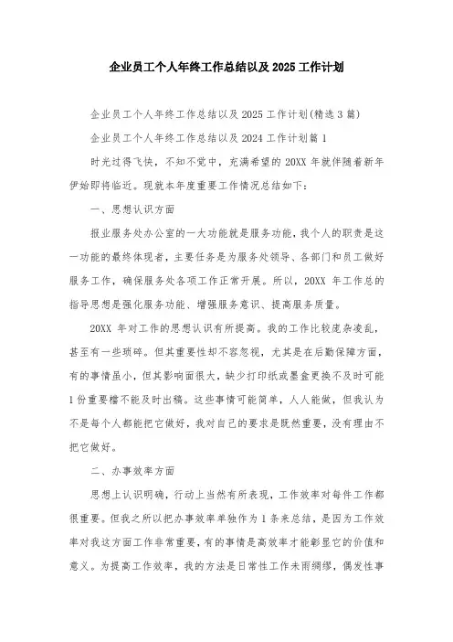 企业员工个人年终工作总结以及2025工作计划