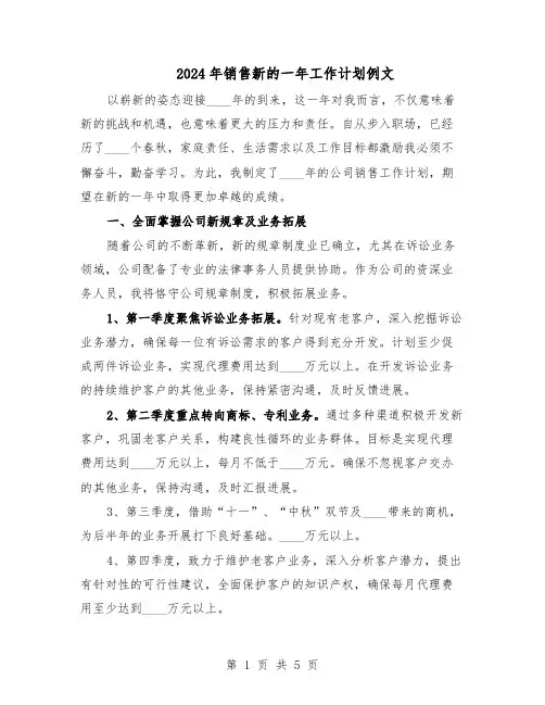 2024年销售新的一年工作计划例文（3篇）