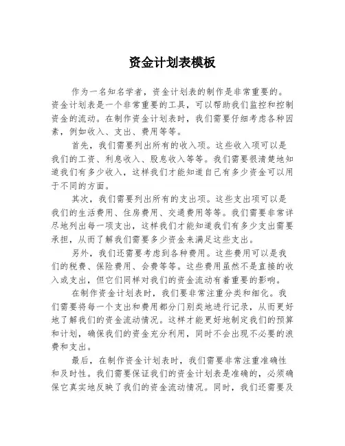 资金计划表模板