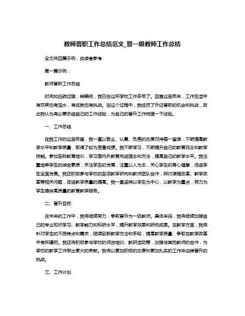 教师晋职工作总结范文_晋一级教师工作总结