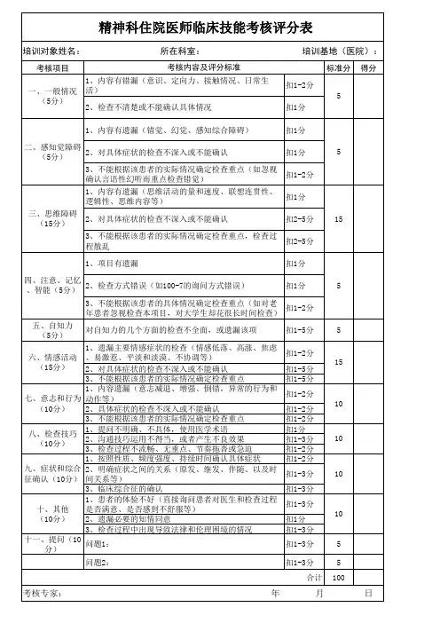精神检查考核评分