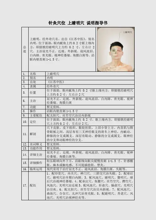 针灸穴位 上睛明穴 说明指导书