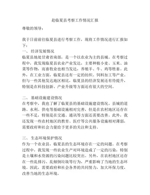 赴临夏县考察工作情况汇报