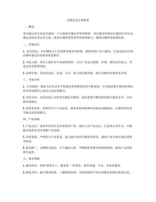 店铺运营方案框架
