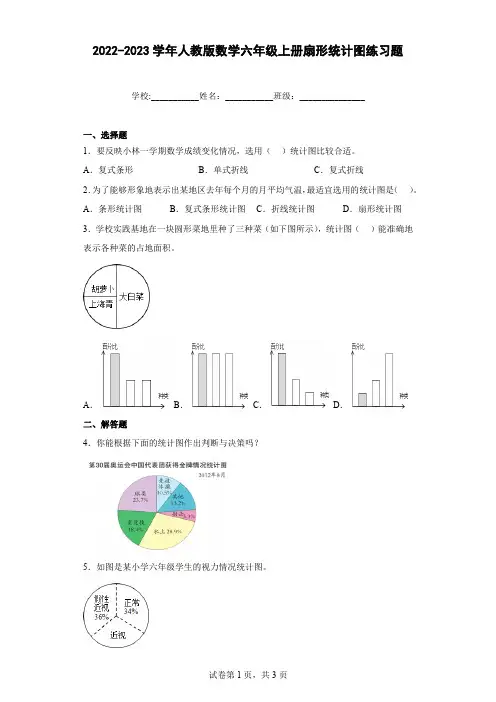 2022-2023学年人教版数学六年级上册扇形统计图练习题(含答案)