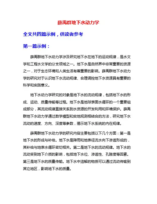 薛禹群地下水动力学