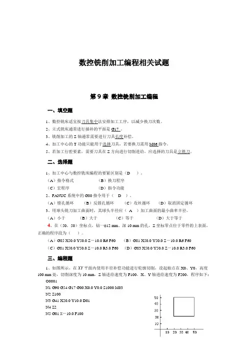 数控铣削加工编程相关试题