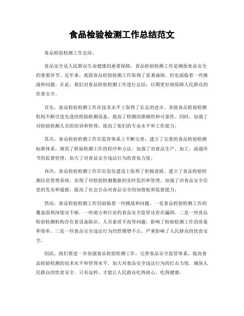 食品检验检测工作总结范文
