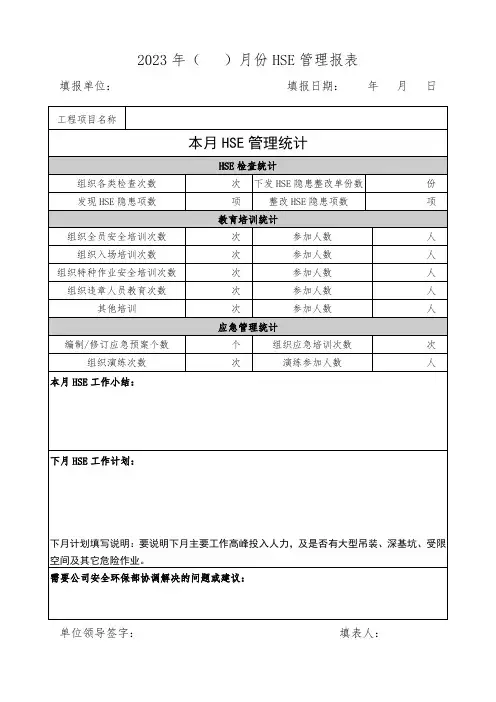 HSE月报表(2023修订版本)