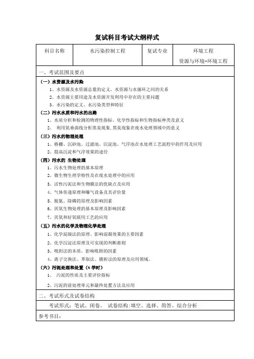 工业大学考研《资源与环境-环境工程》复试大纲