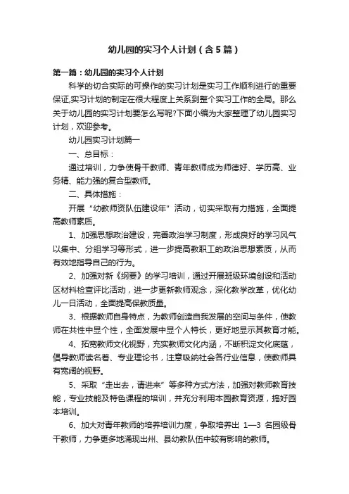 幼儿园的实习个人计划（含5篇）