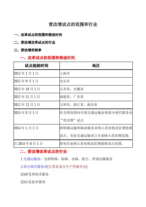 营改增试点的范围和行业