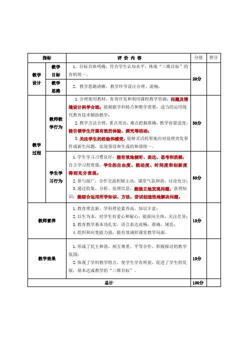 优质课评价标准