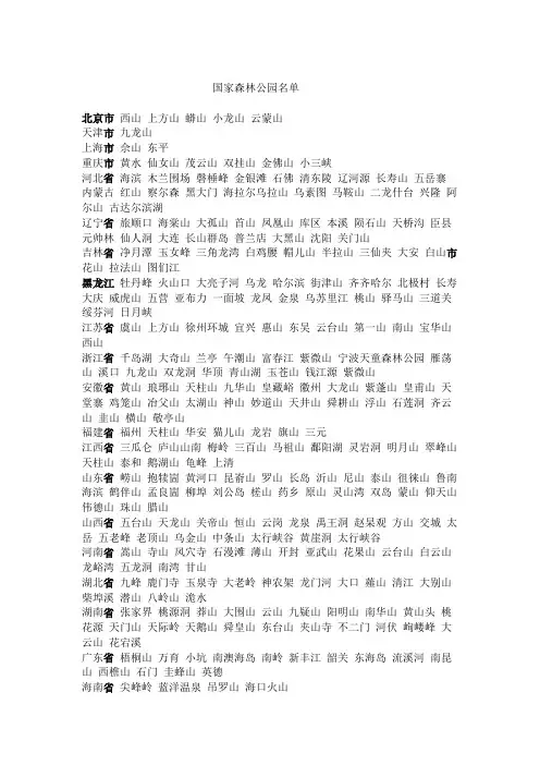 国家森林公园名单