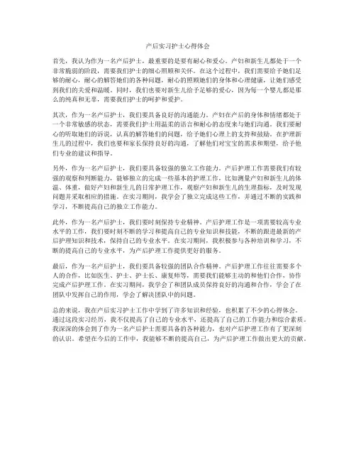 产后实习护士心得体会
