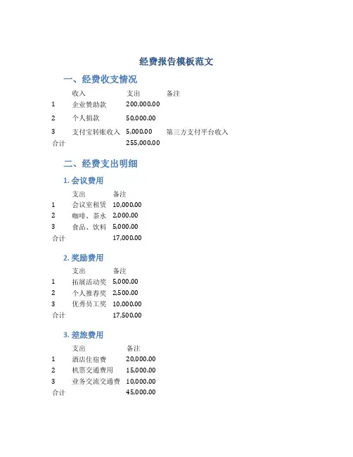 经费报告模板范文